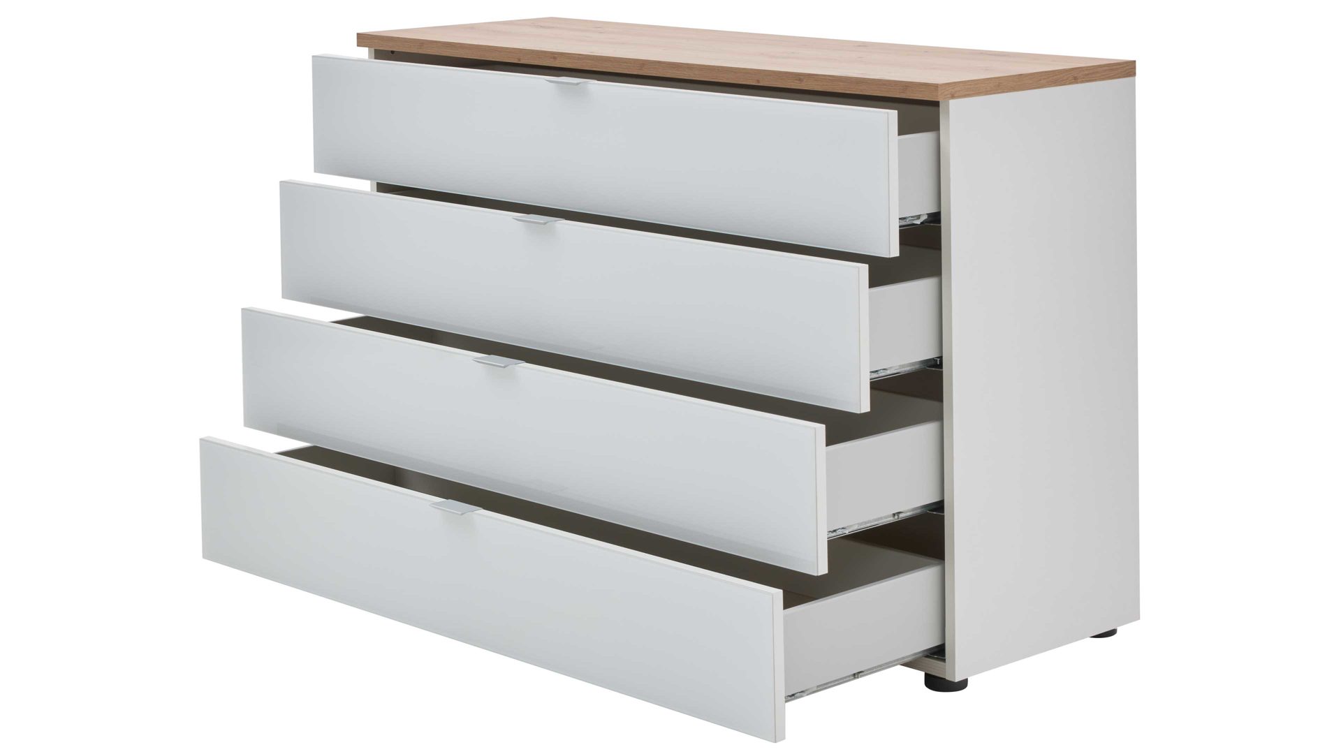 Schubladenkommode Interliving aus Holz in Weiß Interliving Kleiderschrank Serie 1208 - Schubladenkommode 86725 alpinweißes Glas & Artisan Eiche - vier Schubladen, Breite ca. 120 cm