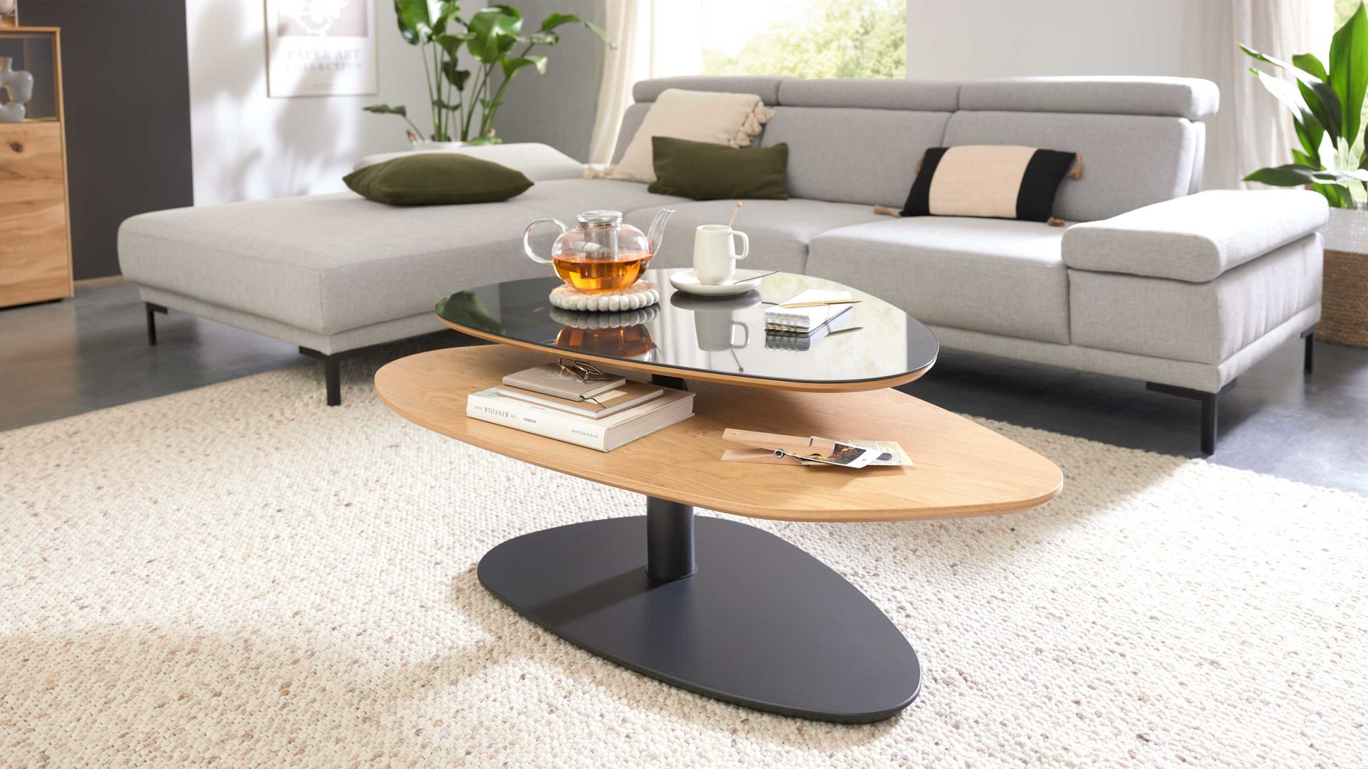 Couchtisch Interliving aus Holz in Anthrazit Interliving Couchtisch Serie 6225 - Couchtisch Anthrazit & Wildeiche - ca. 123 x 69 cm