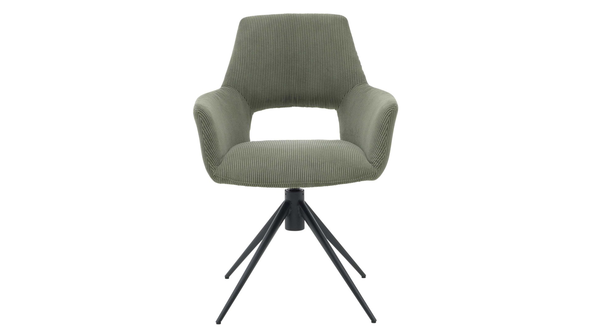 Vierfußstuhl Interliving aus Stoff in Dunkelgrün Interliving Esszimmer Serie 5605 – Armlehnstuhl 2282-04 mit Drehfunktion waldgrüner Cord Rebel & schwarzes Eisen