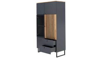Highboard Interliving aus Holz in Dunkelgrau Interliving Esszimmer Serie 5605 – Highboard 5774 quarzgrauer Lack & Charakter-Eiche - fünf Türen, zwei Schubladen, Breite ca. 86 cm