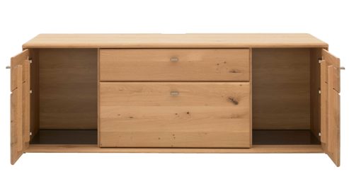 Lowboard Interliving aus Holz in Holzfarben Interliving Wohnzimmer Serie 2028 - Lowboard Wildeiche - zwei Türen, zwei Schubladen, Breite ca. 162 cm