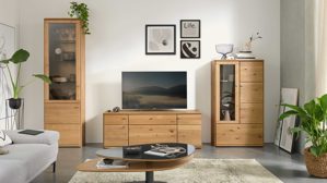 Wohnwand Interliving aus Holz in Holzfarben Interliving Wohnzimmer Serie 2028 - Wohnwand Wildeiche - dreiteilig, Länge ca. 337 cm