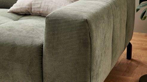 Ecksofa SOFAkultur aus Stoff in Grün SOFAkultur Programm SK 745 2.0 - Ecksofa olivfarbener Feincord - Stellfläche ca.  276 x 219 cm