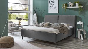 Bettgestell comfortmaster besser sitzen, liegen, leben aus Stoff in Grau Comfortmaster Polsterbettgestell Lando mit Bettkästen und Lattenrahmen grauer Breitcord Poso 60 & schwarze Metallfüße - Liegefläche ca. 180 x 200 cm