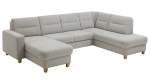 Ecksofa KAWOO aus Stoff in Hellgrau KAWOO Serie Cliff - Ecksofa als Wohnlandschaft platingraue Chenille - Stellfläche ca. 300 x 198 cm