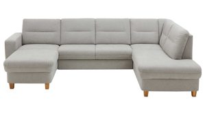Ecksofa KAWOO aus Stoff in Hellgrau KAWOO Serie Cliff - Ecksofa als Wohnlandschaft platingraue Chenille - Stellfläche ca. 300 x 198 cm