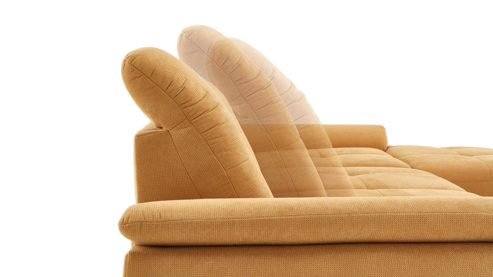 Ecksofa KAWOO aus Stoff in Gelb KAWOO Serie 7178 - Ecksofa bzw. Polsterecke mit Funktionen goldgelbe Chenille XBO 05 – Stellfläche ca. 300 x 203 cm