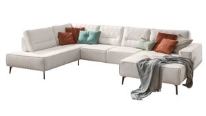 Ecksofa KAWOO aus Stoff in Weiß KAWOO Serie KW-MP1197 - Couchlandschaft naturweiße Chenille Rubens & schwarze Metallfüße - Stellfläche ca. 222 x 351 cm