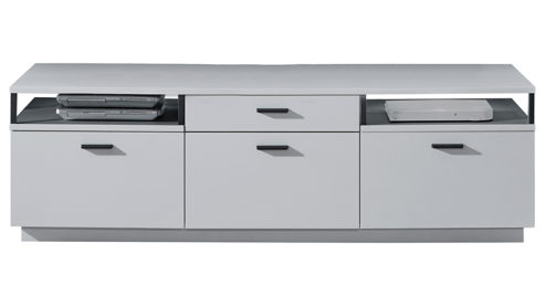 Wohnwand MIVIVO aus Holz in Weiß MIVIVO Wohnmöbel Juno - Wohnwand Weiß & Grau - vierteilig, Breite ca. 320 cm