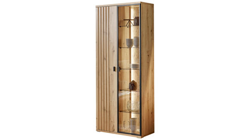 Vitrine PARTNERRING COLLECTION aus Holz in Holzfarben PARTNERRING COLLECTION Wohnmöbel Binz - Vitrine Eiche Artisan - zwei Türen, Breite ca. 90 cm