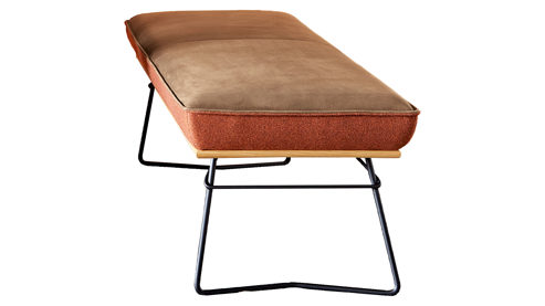 Polsterhocker Koinor aus Leder in Braun KOINOR Dining System - Hockerbank muskatfarbenes Leder India & cognacfarbener Loden 39 - Länge ca. 130 cm