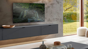 Lowboard Wöstmann markenmöbel aus Holz in Dunkelgrau WÖSTMANN Wohnprogramm WM 2470 - Hängeelement graphitgrauer Lack - ein Auszug, eine Klapptür, Breite ca. 212 cm