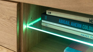 Vitrine Mca direkt aus Holz in Holzfarben Wohnprogramm Silias - Kombi-Highboard Wildeiche - zwei Schubladen, eine Glasrahmentür, drei Fächer, Höhe ca. 140 cm