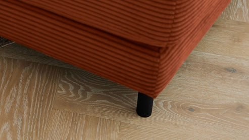 Polsterhocker Roomio® aus Stoff in Orange Roomio® No. 4103 - XXL-Polsterhocker rostfarbener Cord & Metallfüße 1116 MFSM - ca. 90 x 120 cm