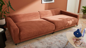 Bigsofa Roomio® aus Stoff in Orange Roomio® No. 4103 - Bigsofa rostfarbener Cord & Metallfüße 1116 MFSM - Länge ca.  274 cm