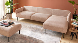 Ecksofa Roomio® aus Stoff in Rosa Roomio® No. 4104 - Ecksofa rostfarben melierter Bezug Donna & Metallfüße 1116 MFSM - Stellfläche ca.  279 x 154 cm