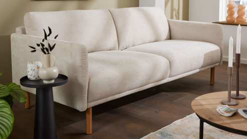 2,5-Sitzer Roomio® aus Stoff in Weiß Roomio® No. 4104 - 2,5-Sitzer naturfarbener Strukturbezug Yelda & Holzfüße 1103 HFEG - Länge ca. 172 cm