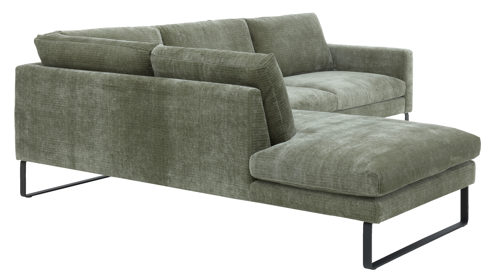 Ecksofa Roomio® aus Stoff in Grün Roomio® No. 4105 - Ecksofa schildkrötenfarbener Bezug Monty & schwarze Kufenfüße 256 MK - Stellfläche ca. 221 x 278 cm