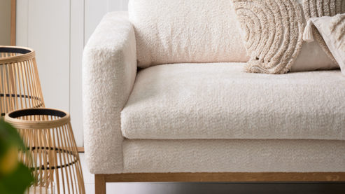 Dreisitzer Roomio® aus Stoff in Weiß Roomio® No. 4105 - Dreisitzer weißer Stoffbezug Shaun & Holzfüße 1118 HREG - Länge ca. 208 cm