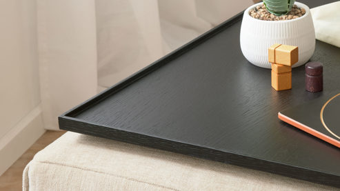 Tablett Roomio® aus Holz in Schwarz Roomio® No. 4130 - Hocker-Tablett schwarz lackiertes Holz - ca. 70 x 70 cm