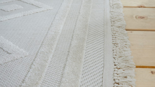 Webteppich Roomio® aus Kunstfaser in Weiß Roomio® Teppich No. 8304 cremefarbenes Rautenmuster - ca. 133 x 190 cm