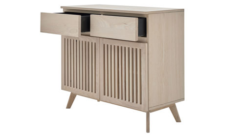 Sideboard Roomio® aus Holz in Holzfarben Roomio No. 2000 - Sideboard für Stauraum weiß gewaschene Esche - zwei Türen, zwei Schubladen, Länge ca. 90 cm