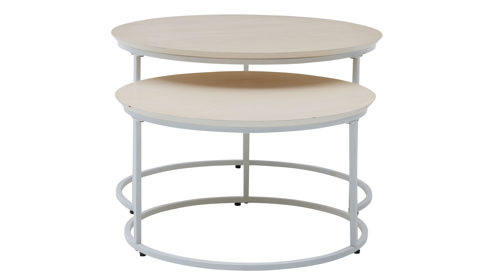 Couchtisch-Set Roomio® aus Holz in Holzfarben Hell Roomio No. 2000 - Couchtisch-Set weiß gewaschene Esche & weißes Metall - zweiteilig