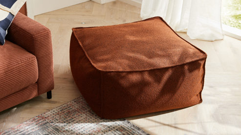 Polsterhocker Roomio® aus Stoff in Orange Roomio® No. 4121 - Hocker rostfarbener Stoffbezug Loop - ca. 86 x 86 cm