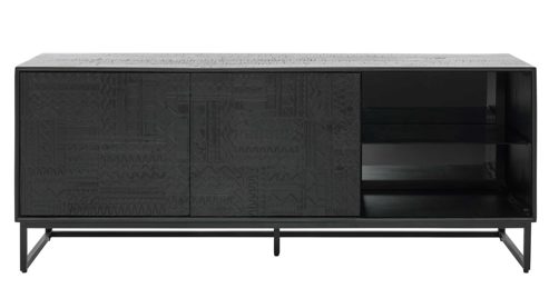 Lowboard Roomio® aus Holz in Schwarz Roomio No. 2001 - Lowboard schwarzes Mangoholz - zwei Türen, Länge ca. 160 cm