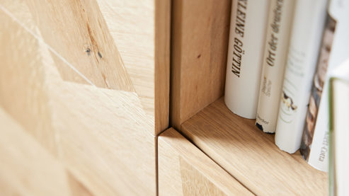 Highboard Roomio® aus Holz in Holzfarben Roomio No. 2002 - Highboard Eiche & schwarzes Metall - drei Türen, Höhe ca. 120 cm