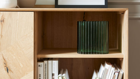 Highboard Roomio® aus Holz in Holzfarben Roomio No. 2002 - Highboard Eiche & schwarzes Metall - drei Türen, Höhe ca. 120 cm