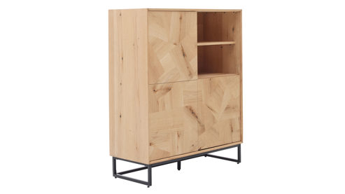 Highboard Roomio® aus Holz in Holzfarben Roomio No. 2002 - Highboard Eiche & schwarzes Metall - drei Türen, Höhe ca. 120 cm