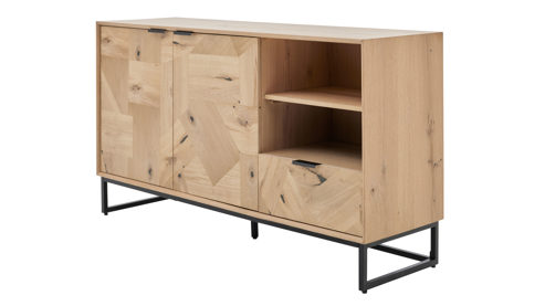 Sideboard Roomio® aus Holz in Holzfarben Roomio No. 2002 - Sideboard Eiche & schwarzes Metall - zwei Türen, eine Schublade, Länge ca. 140 cm
