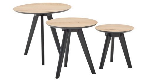 3-Satz-Tisch Roomio® aus Holz in Holzfarben Roomio No. 2002 - Couchtisch-Set Eichefurnier & schwarzes Mangoholz - dreiteilig