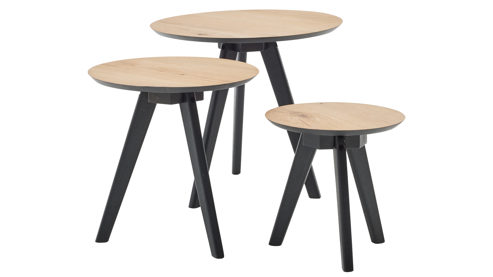 3-Satz-Tisch Roomio® aus Holz in Holzfarben Roomio No. 2002 - Couchtisch-Set Eichefurnier & schwarzes Mangoholz - dreiteilig