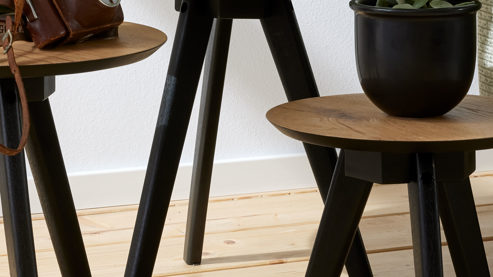 3-Satz-Tisch Roomio® aus Holz in Holzfarben Roomio No. 2002 - Couchtisch-Set Eichefurnier & schwarzes Mangoholz - dreiteilig