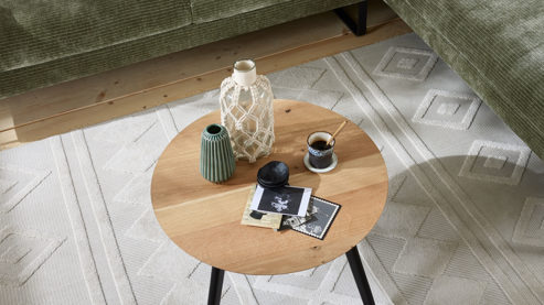 Couchtisch Roomio® aus Holz in Holzfarben Roomio No. 2002 - Couchtisch Eichefurnier & schwarzes Mangoholz - Durchmesser ca. 65 cm