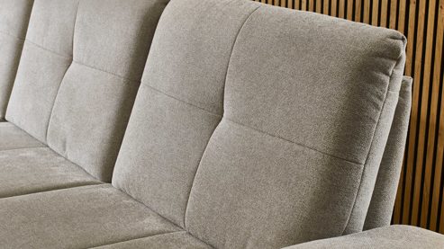 Ecksofa modulmaster aus Stoff in Beige Modulmaster Serie MM-MP1181 - Ecksofa ecrufarbenes Flachgewebe Cyber & schwarze Metallfüße – Stellfläche ca.  188 x 322 cm