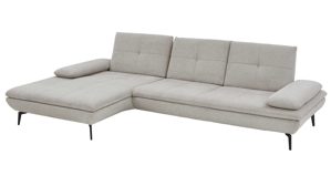 Ecksofa modulmaster aus Stoff in Beige Modulmaster Serie MM-MP1181 - Ecksofa ecrufarbenes Flachgewebe Cyber & schwarze Metallfüße – Stellfläche ca.  188 x 322 cm