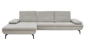Ecksofa modulmaster aus Stoff in Beige Modulmaster Serie MM-MP1181 - Ecksofa ecrufarbenes Flachgewebe Cyber & schwarze Metallfüße – Stellfläche ca.  188 x 322 cm