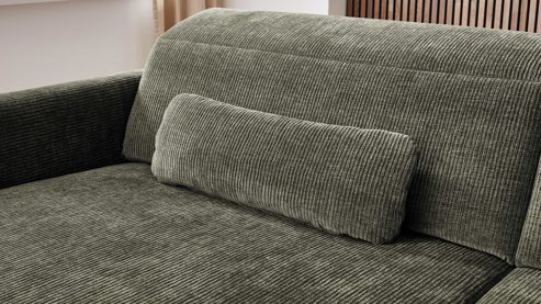 Einzelkissen modulmaster aus Stoff in Grün Modulmaster Serie MM-ZE1195 - Nierenkissen olivgrünes Flachgewebe Maranta – ca.  70 x 25 cm