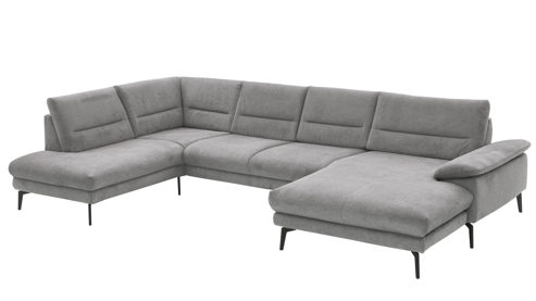 Ecksofa modulmaster aus Stoff in Grau Modulmaster Serie MM-ZE1190 - Wohnlandschaft graues Flachgewebe Cyber & schwarze Metallfüße – Stellfläche ca. 208 x 345 cm