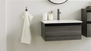 Waschbeckenunterschrank Interliving aus Holz in Grau Interliving Bad Serie 3702 - Waschtischunterschrank 7698 graue Cuneo Eiche - eine Schublade, Breite ca. 60 cm