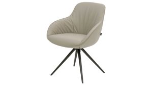 Tischgruppe Interliving aus Leder in Beige Interliving Esszimmer Serie 5115 - sechsteilige Essgruppe milchkaffeefarbenes Leder Tendens Latte, anthrazitfarbenes Metall & astige Eiche