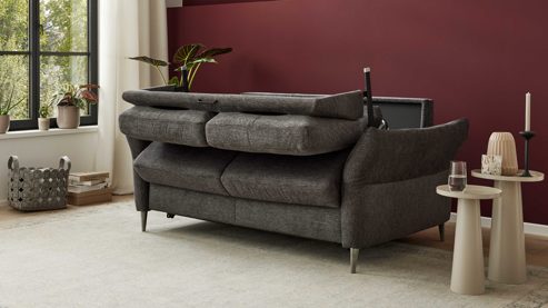 Schlafsofa Interliving aus Stoff in Anthrazit Interliving Schlafsofa Serie 4700 - Schlafsofa anthrazitfarbener Bezug Balu & Aluminiumfüße - Breite ca. 188 cm