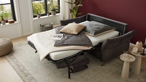 Schlafsofa Interliving aus Stoff in Anthrazit Interliving Schlafsofa Serie 4700 - Schlafsofa anthrazitfarbener Bezug Balu & Aluminiumfüße - Breite ca. 208 cm