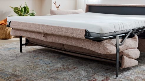 Schlafsofa Interliving aus Stoff in Rosa Interliving Schlafsofa Serie 4700 - Schlafsofa sienafarbener Webstoff Loft & schwarze Aluminiumfüße - Breite ca. 208 cm