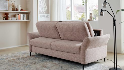 Schlafsofa Interliving aus Stoff in Rosa Interliving Schlafsofa Serie 4700 - Schlafsofa 160LÄ sienafarbener Webstoff Loft & schwarze Aluminiumfüße - Breite ca. 228 cm