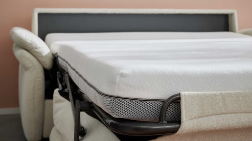 Schlafsofa Interliving aus Stoff in Weiß Interliving Schlafsofa Serie 4700 - Schlafsofa 140LÄ naturweißes Flachgewebe Cyber & schwarze Aluminiumfüße - Breite ca. 208 cm