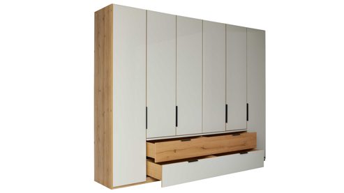 Komplettzimmer Interliving aus Holz in Hellgrau Interliving Schlafzimmer Serie 1034 – Schlafzimmermöbel-Set champagnerfarbenes Glas & Kernholz - Liegefläche ca. 180 x 200 cm
